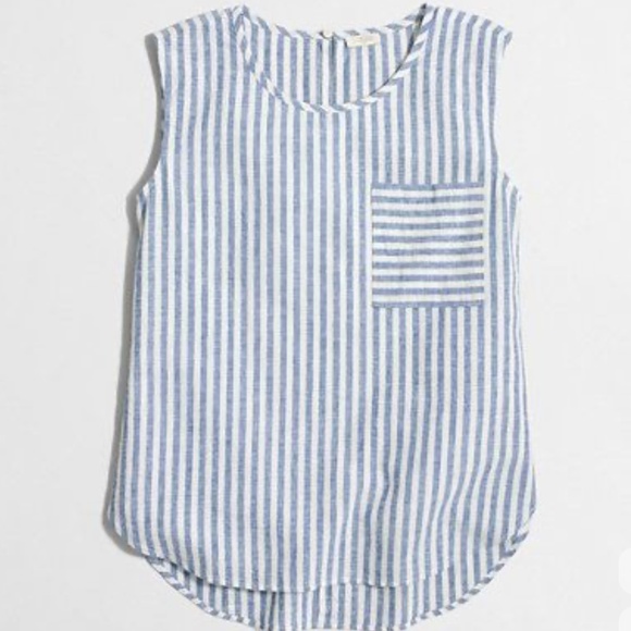 J. Crew Blue and White Striped Linen Pocketed Tank - Picture 2 of 6
